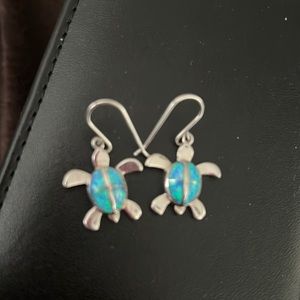 Beautiful sterling silver opal turtle earrings